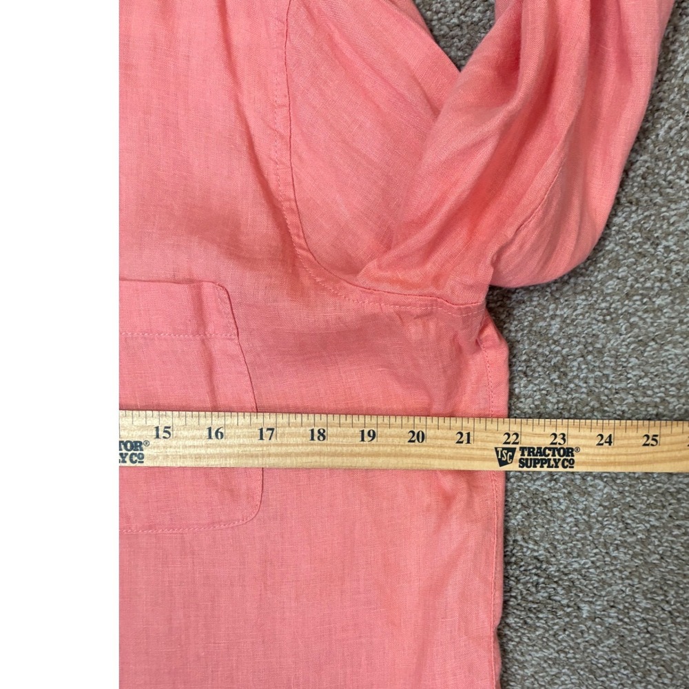 Sigrid Olsen Women Coral Pink 100% Linen Button Up Roll Tab Sleeve Shirt Size L - Picture 5 of 7